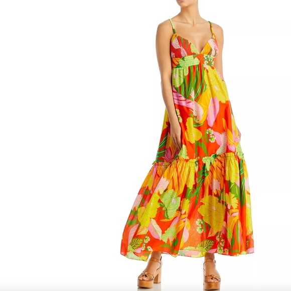 FARM Rio Dresses & Skirts - NWT $255 FARM Rio Neon Floral Tiered Cotton Maxi Dress in size XL!